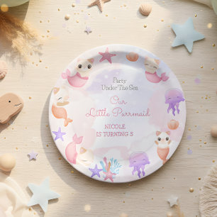 Purrmaid cat mermaid cute girl birthday paper plate