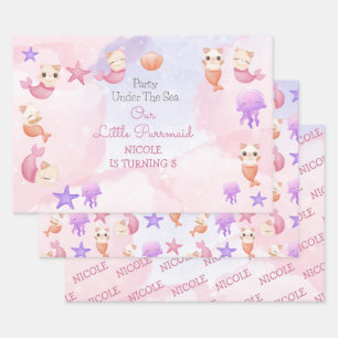 Purrmaid cat mermaid cute girl birthday wrapping paper sheet