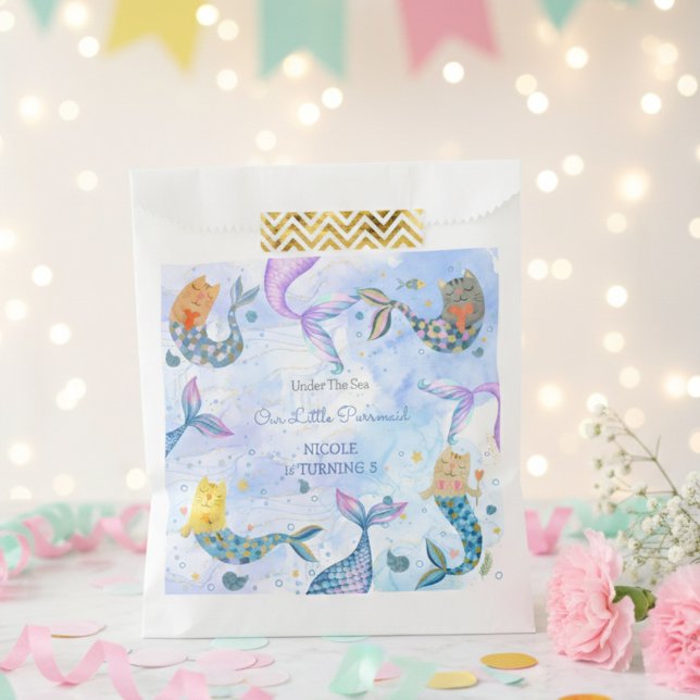 Purrmaid cat mermaid watercolor girl birthday favour bags (Creator Uploaded)