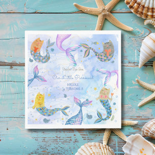 Purrmaid cat mermaid watercolor girl birthday napkin