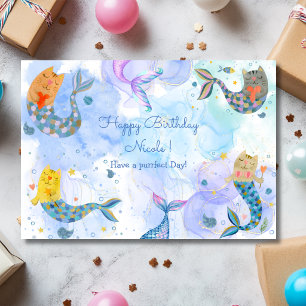 Purrmaid cat mermaid watercolor happy birthday card
