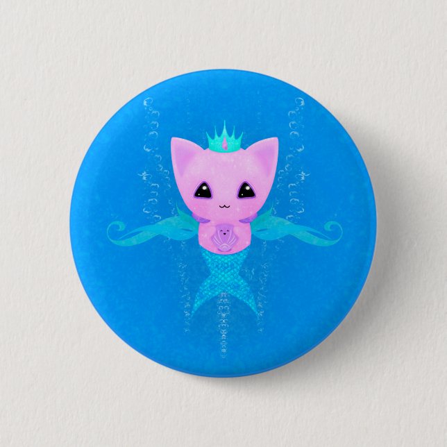 Purrmaid - Kawaii Mermaid Cat 6 Cm Round Badge (Front)