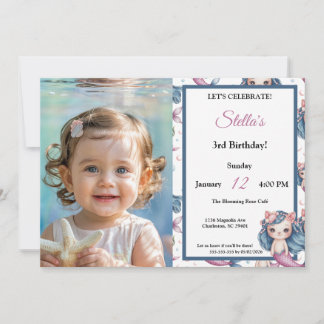 Purrmaid Mermaid Cat Photo Birthday Invitation