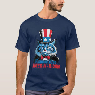 Purroud To Be A Meow Rican Pun USA Patriotic Cat T-Shirt
