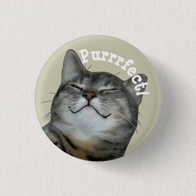 Purrrfect Smiling smug kitty cat 3 Cm Round Badge (Front)