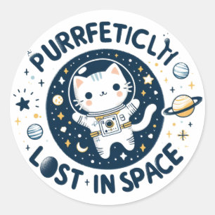 Purrrfectly Lost in Space Cat Astronaut Handmade Classic Round Sticker