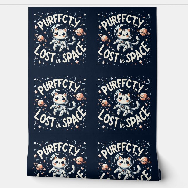 Purrrfectly Lost in Space Cute Astronaut Cat Wall  (Unrolling)