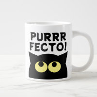 Purrrfecto! Funny big black black cat coffee mug