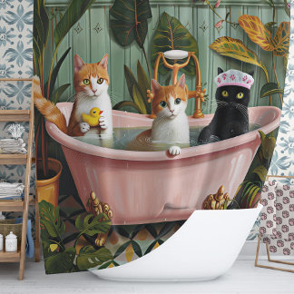 Purrs and Bubbles: A Cat-tastic Bath Scene Shower Curtain