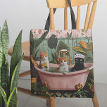 Purrs and Bubbles: A Cat-tastic Bath Scene Tote Bag<br><div class="desc">Purrs and Bubbles Tote Bag - Style up with this kitschy, maximalist tote bag design. Bursting with vibrant colours and playful details, this illustration of three whimsical cats in a charming cottage-core bath adds a unique and delightful touch to your as you step out. Perfect for creating a joyful and...</div>