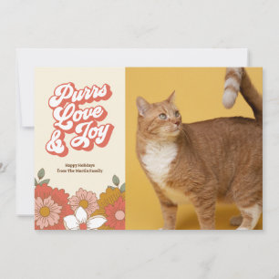 Purrs Love and Joy Retro Groovy Cat Holiday Card