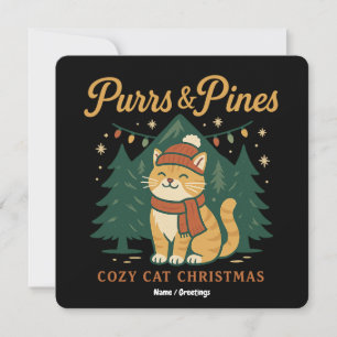 Purrs Pines Cute Cozy Cat Christmas Artwork Invitation