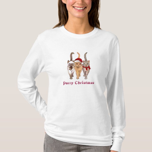 Purry Christmas & Happy Mew Year CAT Womens Hoodie T-Shirt (Front)
