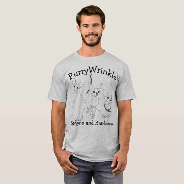 PurryWrinkle Sphynx and Bambino kitties T-Shirt (Front Full)