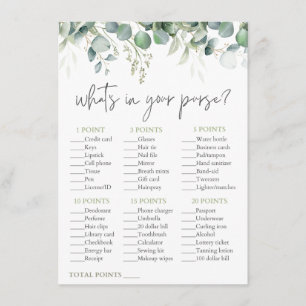 Purse Game Eucalyptus Bridal Shower Game Enclosure Card