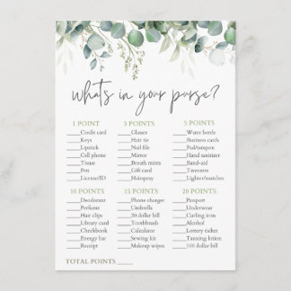 Purse Game Eucalyptus Bridal Shower Game Enclosure Card