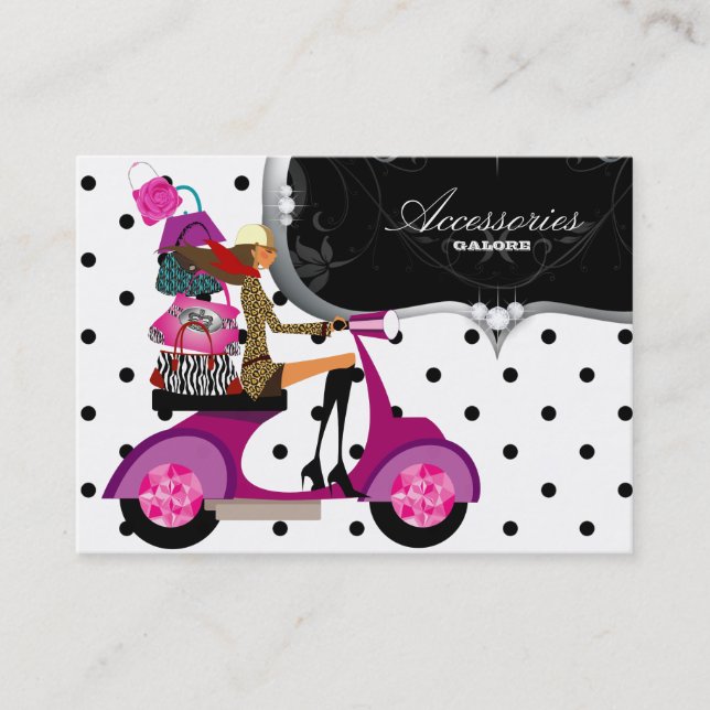 Purse Scooter Girl Handbag Fashion Dots Business Card (Front)