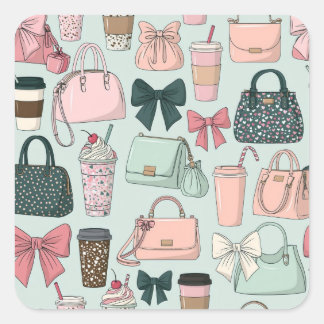 Purses, bows & lattes square sticker