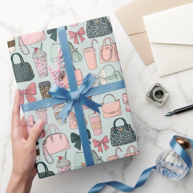 Purses, bows & lattes wrapping paper (Gifting)