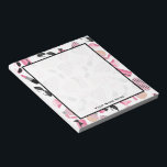 Purses Sunglasses Perfume & Lipstick Notepad<br><div class="desc">A notepad featuring a design consisting of pink and black retro cat eye  sunglasses,  pink change purses with grey polka dots,  pink clutch  purses with black bow,  pink lipsticks,  pink gemstones,  and bottle of  perfume with pink atomizer.</div>