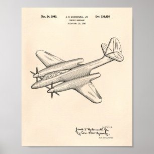 Pursuit Airplane 1942 Patent Art Old Peper Poster
