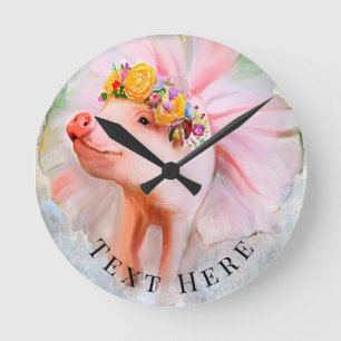 Purty Pig in a Dress  Round Clock