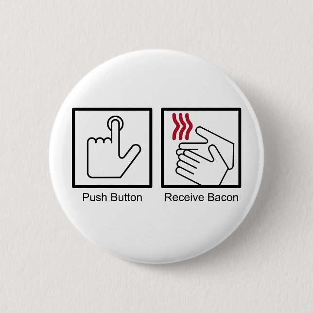 Push Button, Receive Bacon - Bacon Dispenser 6 Cm Round Badge (Front)