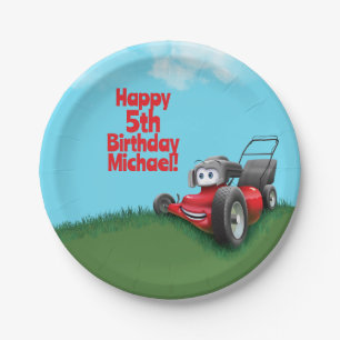 Push Lawn Mower Birthday Paper Plates Bowl