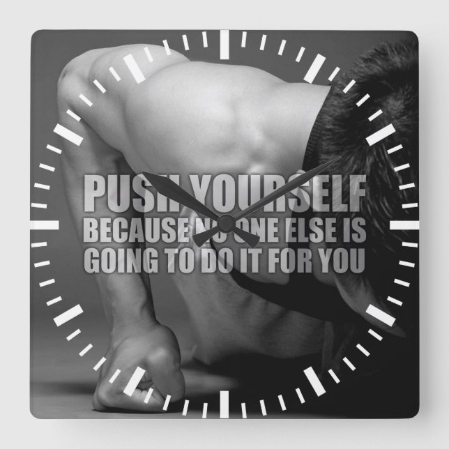 Push Yourself - Workout Motivational Square Wall Clock (Front)