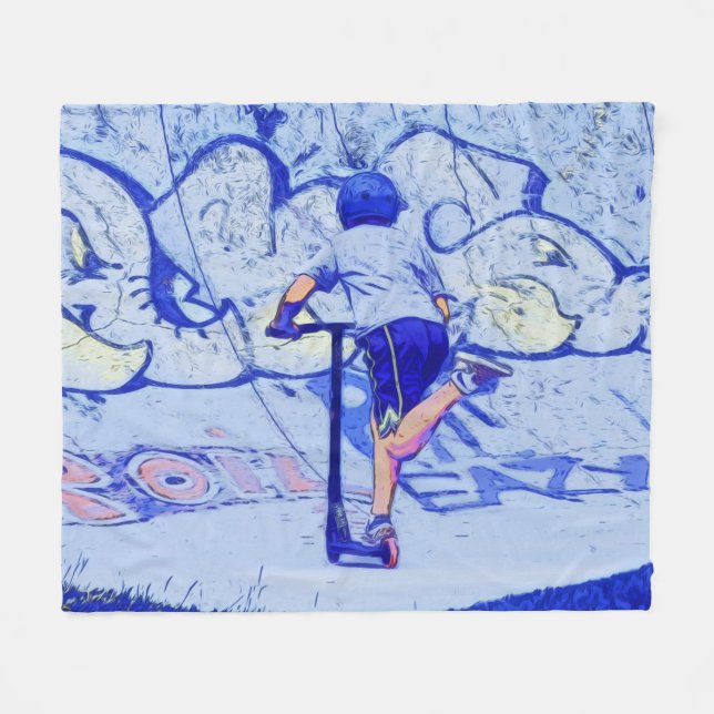 Pushin' It - Stunt Scooter Rider    Fleece Blanket (Front (Horizontal))