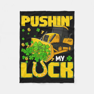 Pushin My Luck Contruction Truck Shamrock St Patri Fleece Blanket