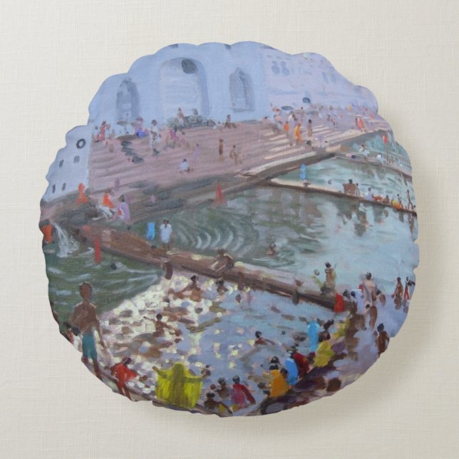 Pushkar ghats Rajasthan Round Cushion (Front)