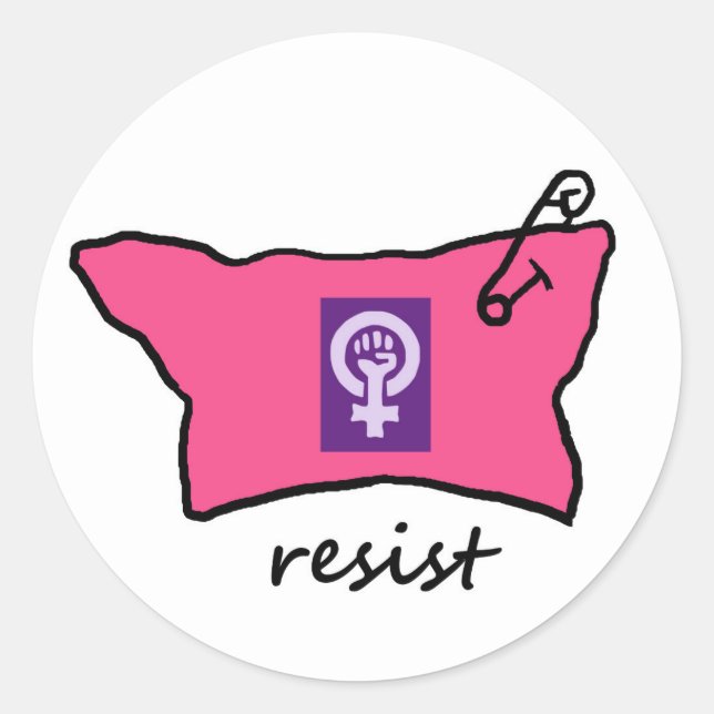 Pussy Hat Resist stickers with women's power sign (Front)