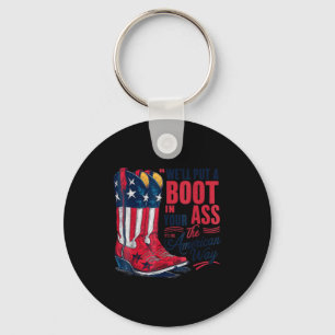 Put a boot in western cowgirl 4th of july key ring