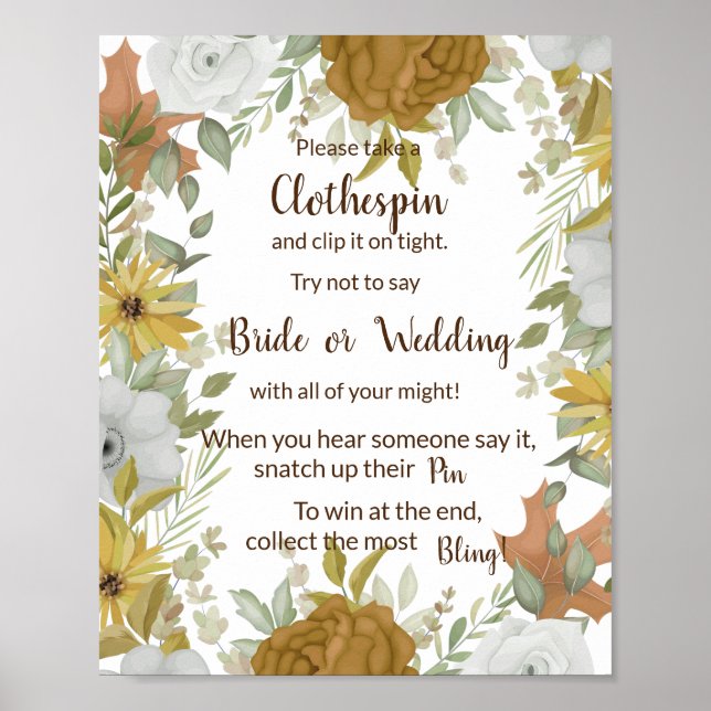 Put a Clothes Pin Boho Autumn Shower Game Sign (Front)