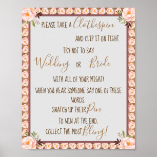 Put a Clothespin Pink Bridal Shower Game Sign