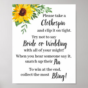 Put a Clothespin Sunflowers Shower Game Sign