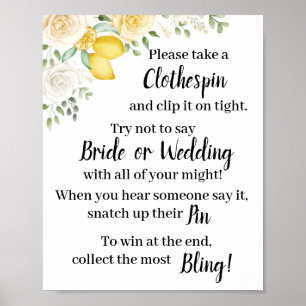 Put a Clothespin White Roses Shower Game Sign