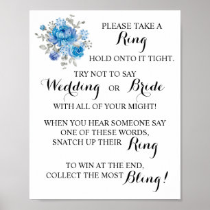 Put a Ring on Blue Flower Bridal Shower Game Sign
