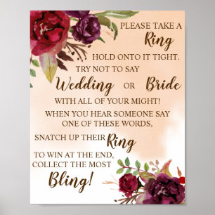 Put a Ring on Burgundy Bridal Shower Game Sign