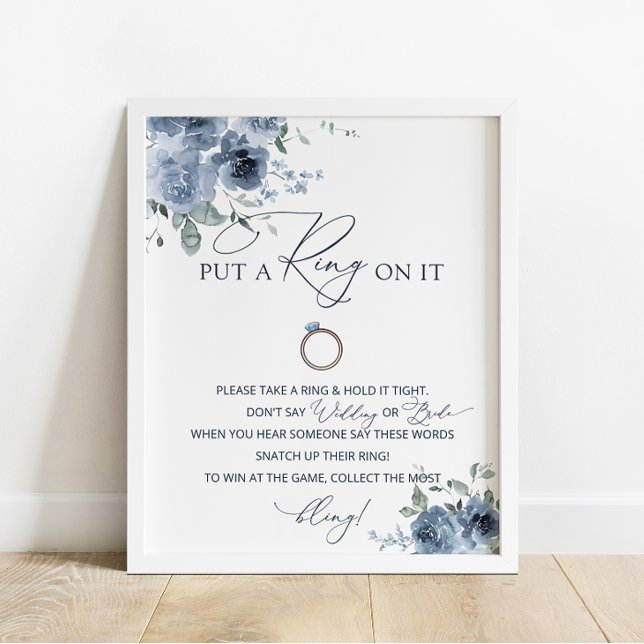 Put a Ring on Dusty Blue Floral Bridal Shower Poster (Creator Uploaded)
