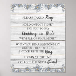 Put a Ring on Grey Floral Bridal Shower Game Sign