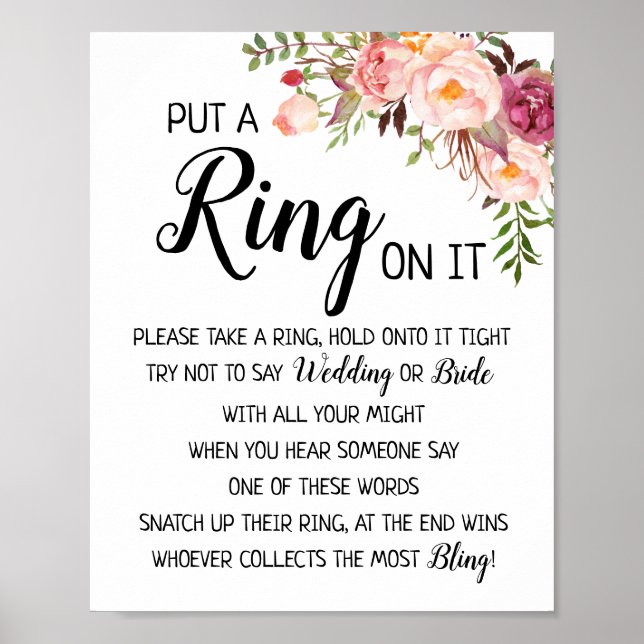 Put a Ring on it bridal shower wedding game sign (Front)