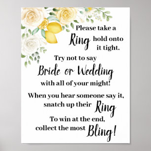 Put a Ring on it Lemon&Roses Shower Game Sign