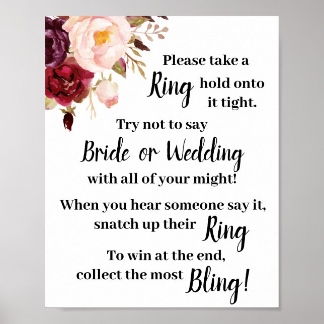 Put a Ring on it Marsala Shower Game Sign (Front)