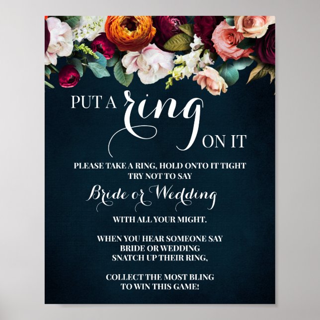 Put a Ring on it Wine Navy Bridal Shower Game sign (Front)