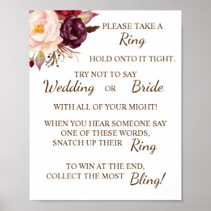Put a Ring on Marsala Bridal Shower Game Sign