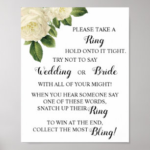 Put a Ring on White Roses Bridal Shower Game Sign