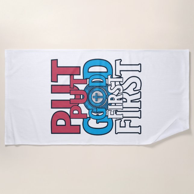 Put God First Christian Quote Vector Beach Towel (Front)