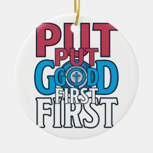 Put God First Christian Quote Vector Ceramic Tree Decoration